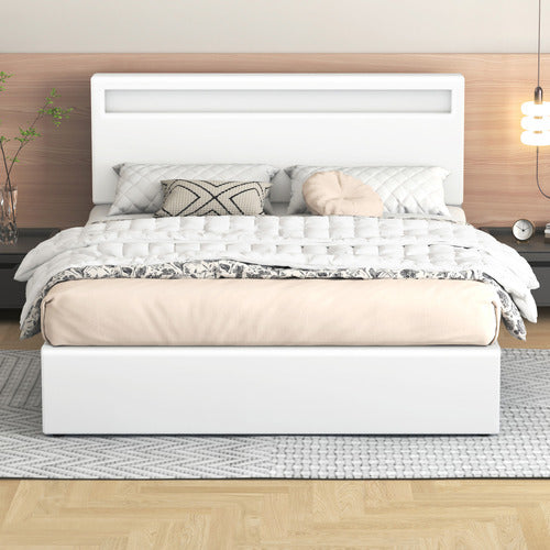 HOXTON ROOM WHITE CALEDON PU LEATHER GAS LIFT STORAGE BED WITH LED