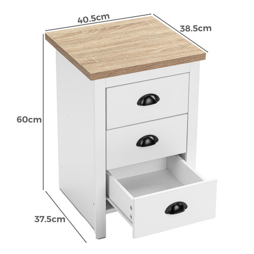 CORE LIVING WHITE & NATURAL EAST HASTINGS 3 DRAWER BEDSIDE TABLE