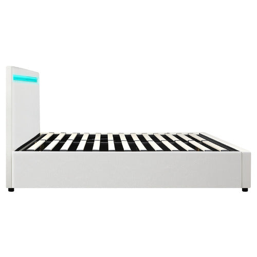 LIVING FUSION WHITE COLSON FAUX LEATHER GAS LIFT BED WITH LED