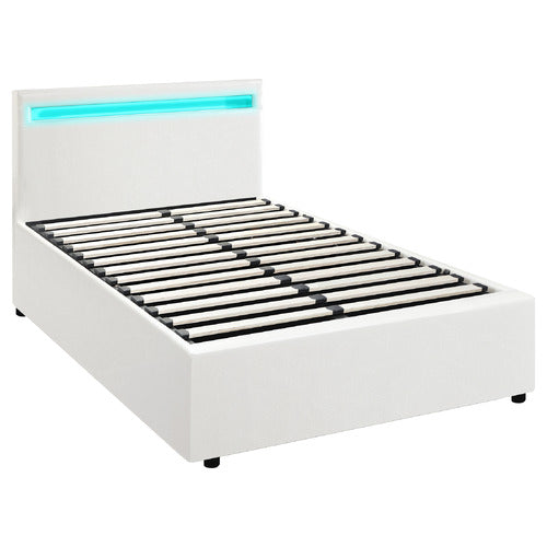 LIVING FUSION WHITE COLSON FAUX LEATHER GAS LIFT BED WITH LED