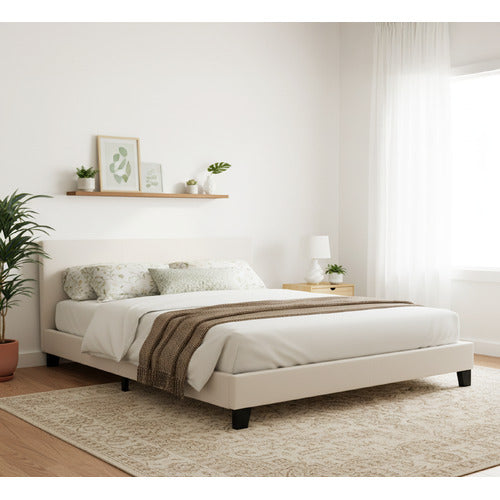 MIKASA FURNITURE WHITE MAKOTO FAUX LEATHER BED FRAME
