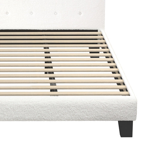 LIVING FUSION WHITE QUITON BOUCLE PLATFORM BED