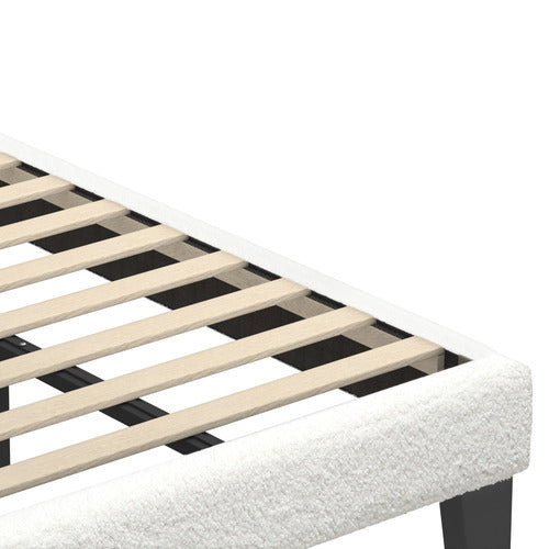 LIVING FUSION WHITE QUITON BOUCLE PLATFORM BED
