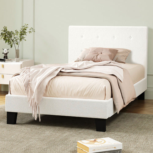 LIVING FUSION WHITE QUITON BOUCLE PLATFORM BED