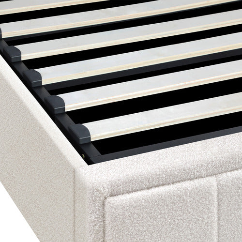 LIVING FUSION WHITE REESE BOUCLE GAS LIFT STORAGE BED FRAME