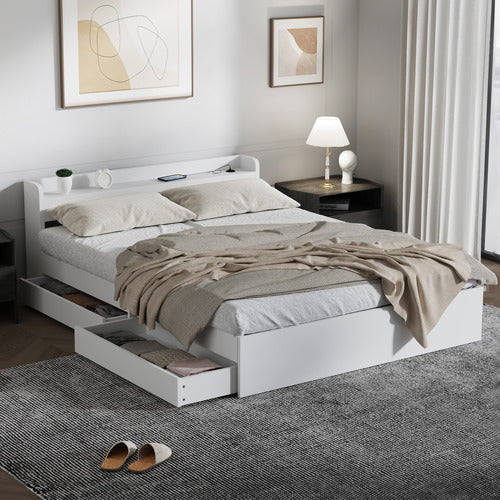 LIVING FUSION WHITE CASSANDRA BED WITH USB PORT & DRAWERS