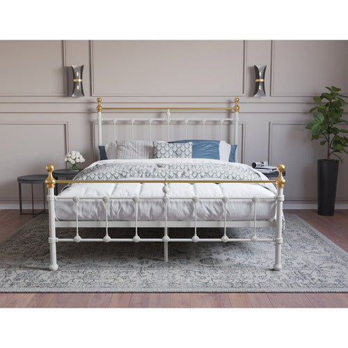 RAWSON & CO WHITE & GOLD ELIZABETH STEEL BED