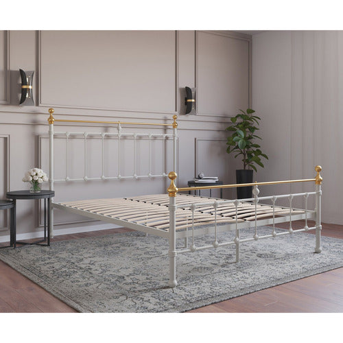 RAWSON & CO WHITE & GOLD ELIZABETH STEEL BED