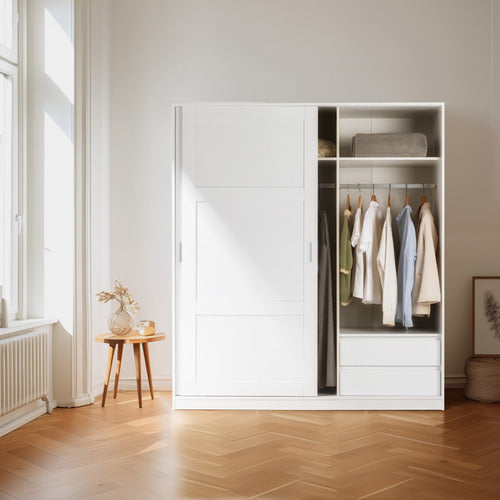 CORE LIVING WHITE MORANA 2 DRAWER SLIDING DOORS WARDROBE