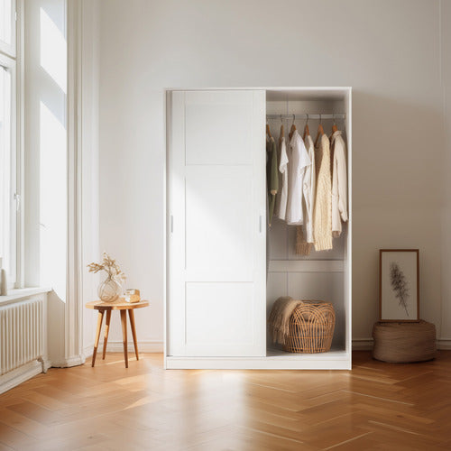 CORE LIVING WHITE MORANA 4 SHELF SLIDING DOORS WARDROBE