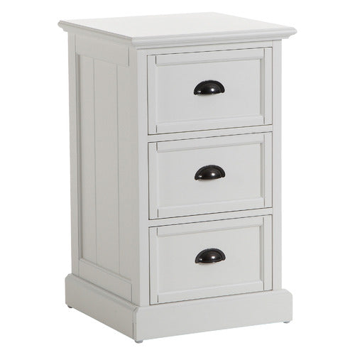 WHITE HAMPTONS 3 DRAWER BEDSIDE TABLE