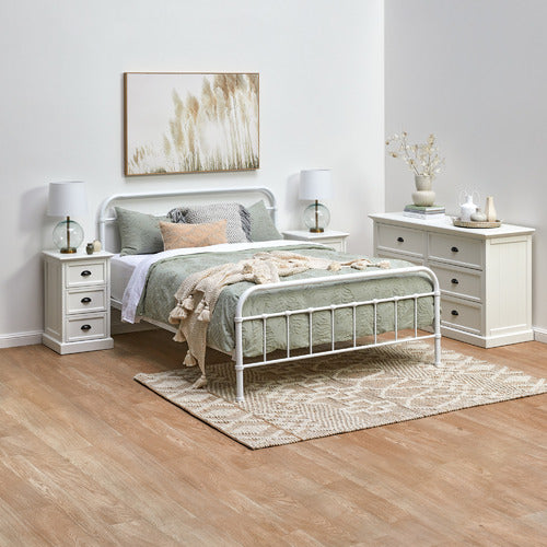 WHITE HAMPTONS 3 DRAWER BEDSIDE TABLE
