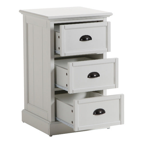 WHITE HAMPTONS 3 DRAWER BEDSIDE TABLE