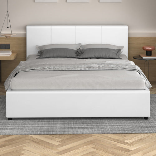 HOXTON ROOM WHITE HUDSON FAUX LEATHER GAS LIFT STORAGE BED