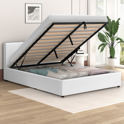 HOXTON ROOM WHITE HUDSON FAUX LEATHER GAS LIFT STORAGE BED