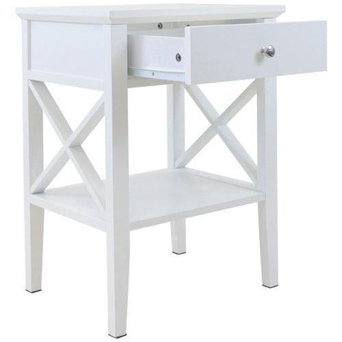 WEST VALLEY INTERIORS WHITE LONG ISLAND 1 DRAWER BEDSIDE TABLE