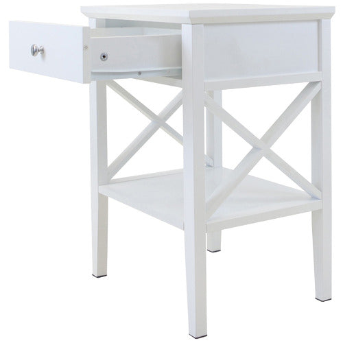 WEST VALLEY INTERIORS WHITE LONG ISLAND 1 DRAWER BEDSIDE TABLE