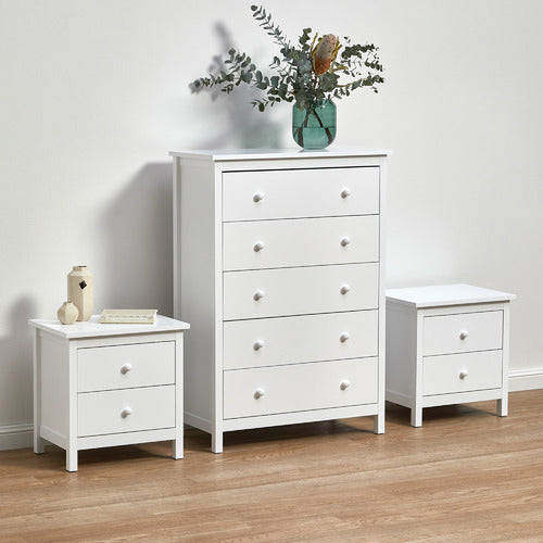 WHITE NOOSA 2 DRAWER BEDSIDE TABLE