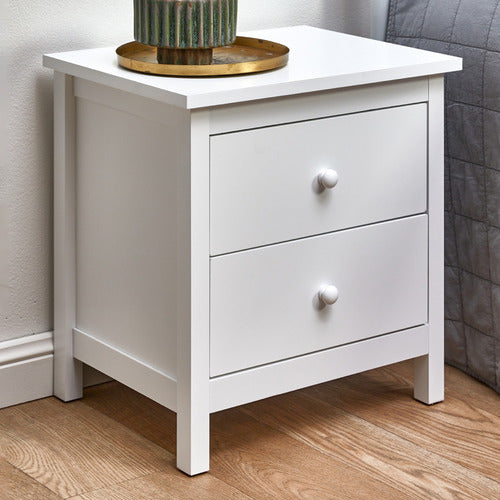 WHITE NOOSA 2 DRAWER BEDSIDE TABLE