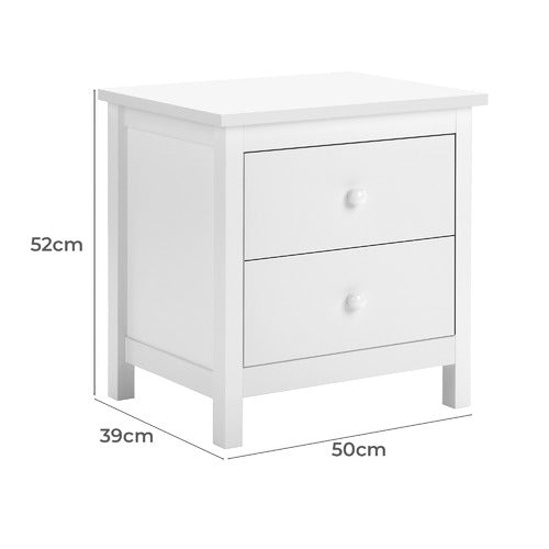 WHITE NOOSA 2 DRAWER BEDSIDE TABLE