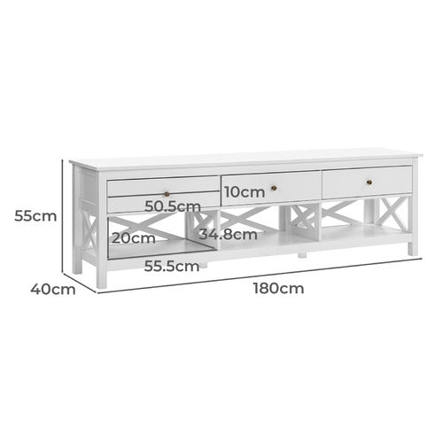 180CM WHITE NOOSA 3 DRAWER TV UNIT