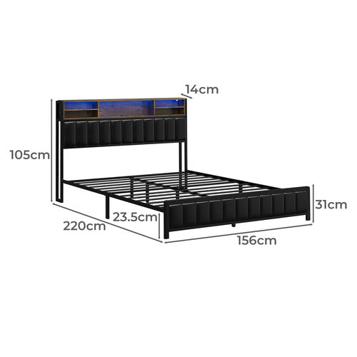 LIVING FUSION WINDHAM FAUX LEATHER QUEEN BED WITH LED