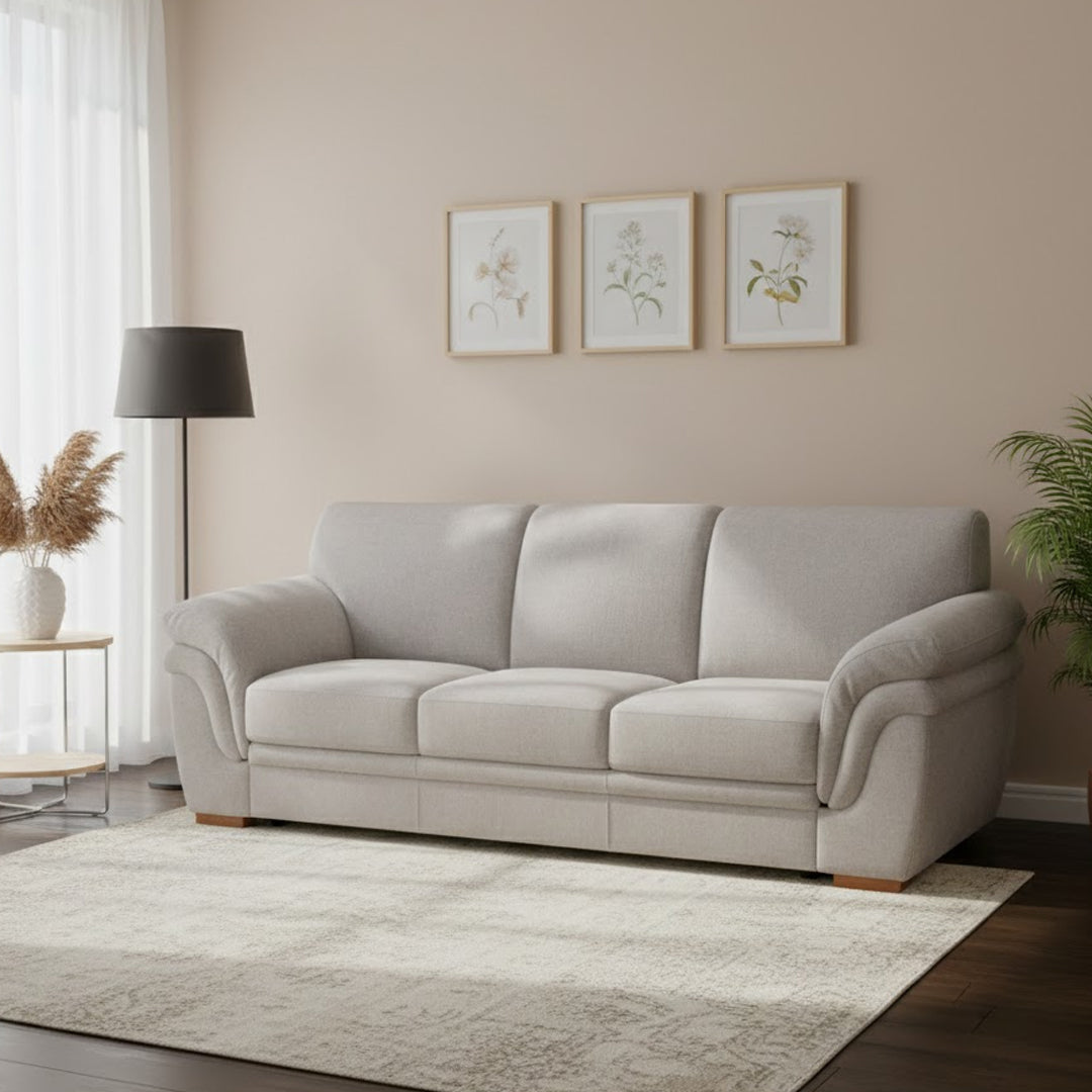 YAMILA FABRIC 3 SEATER SOFA LIGHT GREY