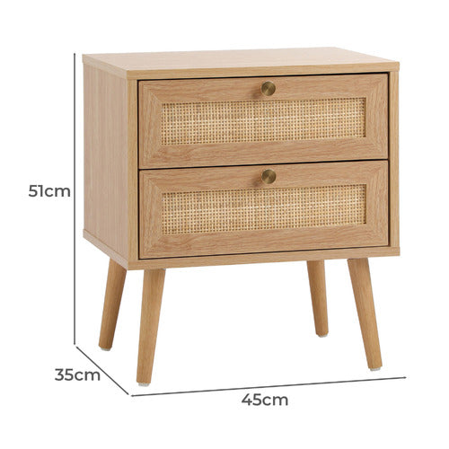 LIVING FUSION VESTA 2 DRAWER RATTAN BEDSIDE TABLE