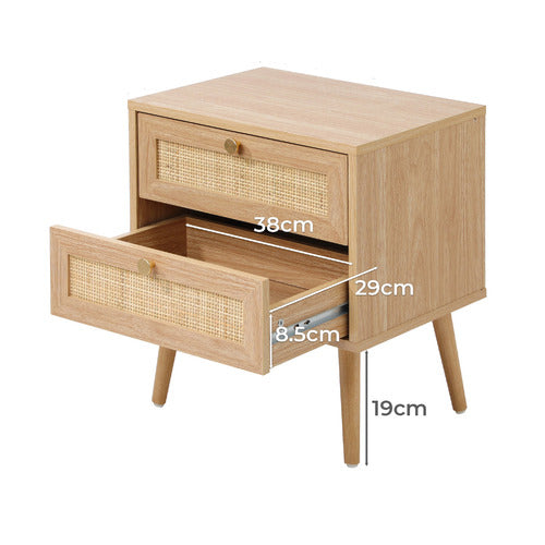LIVING FUSION VESTA 2 DRAWER RATTAN BEDSIDE TABLE