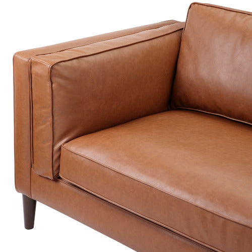 TAN BRAHM 3 SEATER PREMIUM FAUX LEATHER SOFA