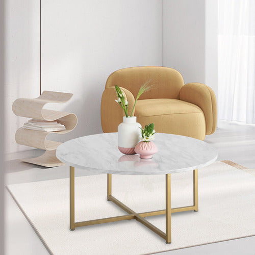 EVER DREAMING LIVING GOLDEN GAEL FAUX MARBLE COFFEE TABLE