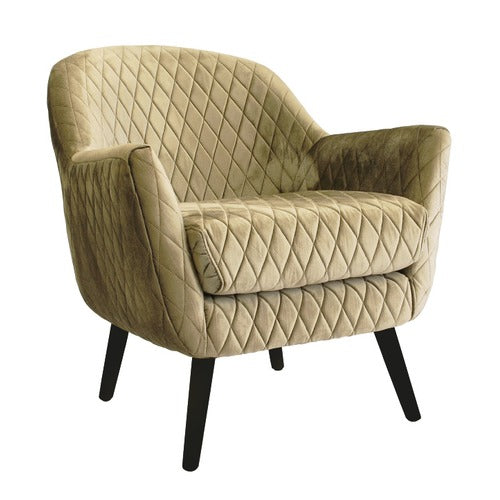 BROOKLYN AND BELLA QUILTED VELVET CLUB CHAIR WITH BLACK LEGS