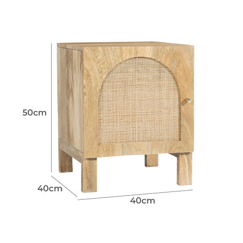 NATURAL ANYA MANGO WOOD & RATTAN BEDSIDE TABLE