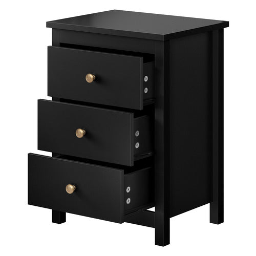 HOXTON ROOM BLACK GEOFFREY 3 DRAWER BEDSIDE TABLE
