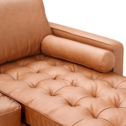 TAN STOCKHOLM FAUX LEATHER REVERSIBLE CHAISE SOFA