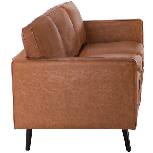 TAN CARLO FAUX LEATHER 3 SEATER SOFA