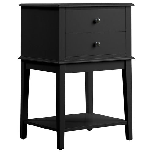 WEST VALLEY INTERIORS BLACK CHLOE 2 DRAWER BEDSIDE TABLE