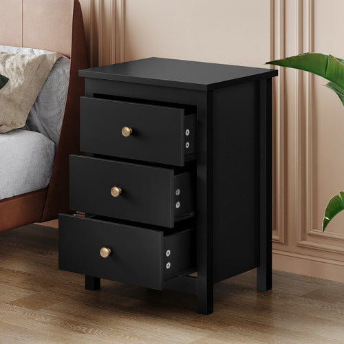 HOXTON ROOM BLACK GEOFFREY 3 DRAWER BEDSIDE TABLE