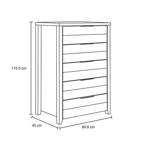 SOUTHERN STYLERS ALEXA 5 DRAWER TALLBOY