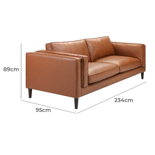 TAN BRAHM 3 SEATER PREMIUM FAUX LEATHER SOFA