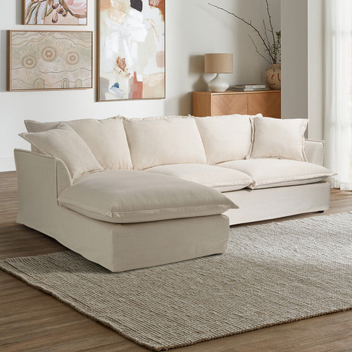 CREAM SOFTY PREMIUM 3 SEATER SLIPCOVER SOFA WITH CHAISE