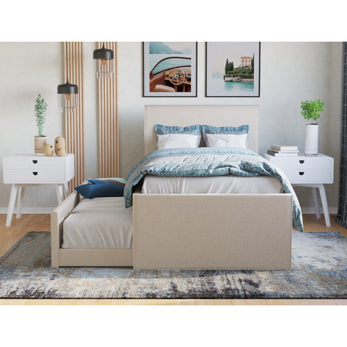 RAWSON & CO LIANNE UPHOLSTERED KING SINGLE BED WITH TRUNDLE