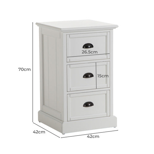 WHITE HAMPTONS 3 DRAWER BEDSIDE TABLE