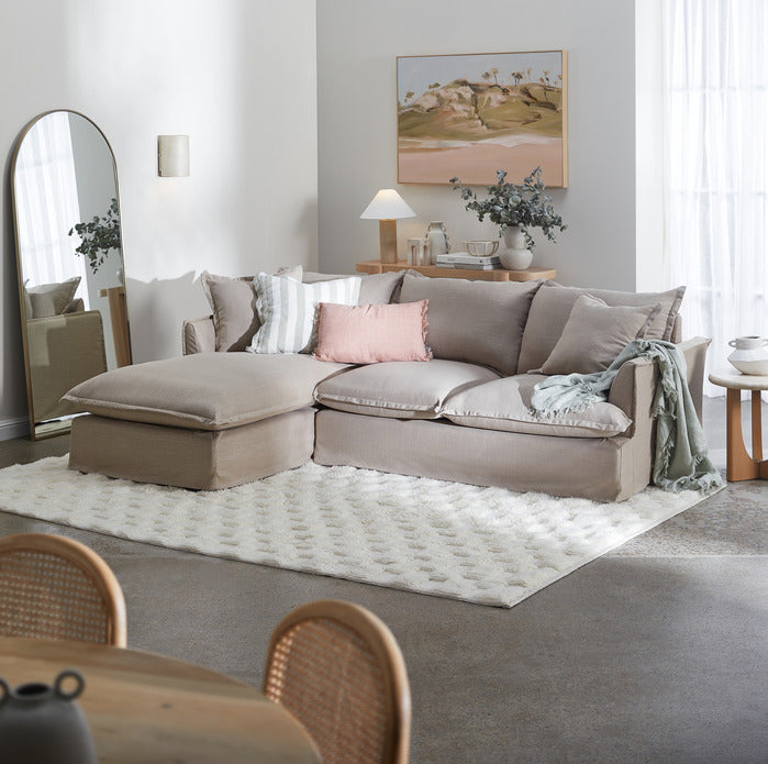 CREAM SOFTY PREMIUM 3 SEATER SLIPCOVER SOFA WITH CHAISE