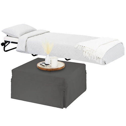 DECOR TRADERS FOLDLUX CONVERTIBLE OTTOMAN SOFA BED WITH CASTORS & SLIPCOVER
