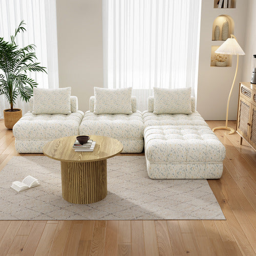 EVER DREAMING LIVING BEIGE ELLA 4 SEATER WOOL-BLEND SOFA & OTTOMAN SET