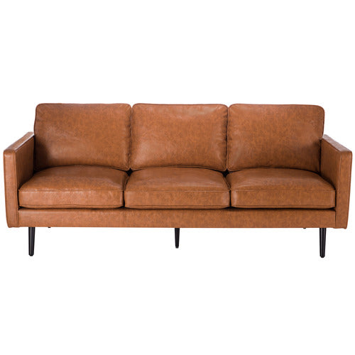 TAN CARLO FAUX LEATHER 3 SEATER SOFA