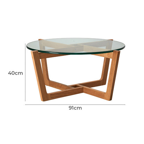 ESTUDIO FURNITURE MONTEREY GLASS & OAK COFFEE TABLE