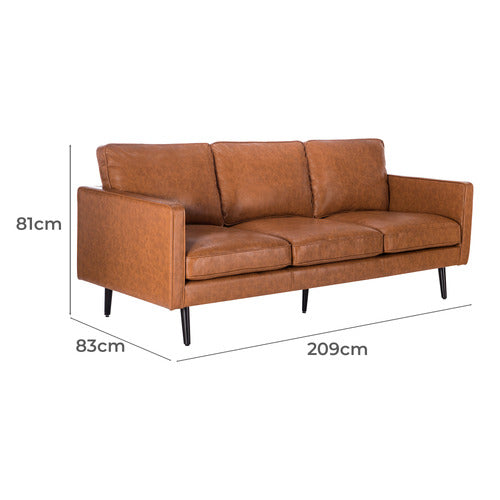 TAN CARLO FAUX LEATHER 3 SEATER SOFA
