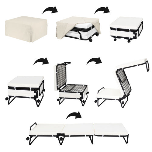 DECOR TRADERS FOLDLUX CONVERTIBLE OTTOMAN SOFA BED WITH CASTORS & SLIPCOVER